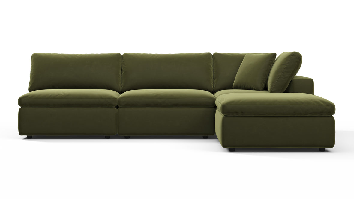 Sky - Sky Sectional Sofa, Three Seater, Right Chaise, Spruce Luxe Velvet