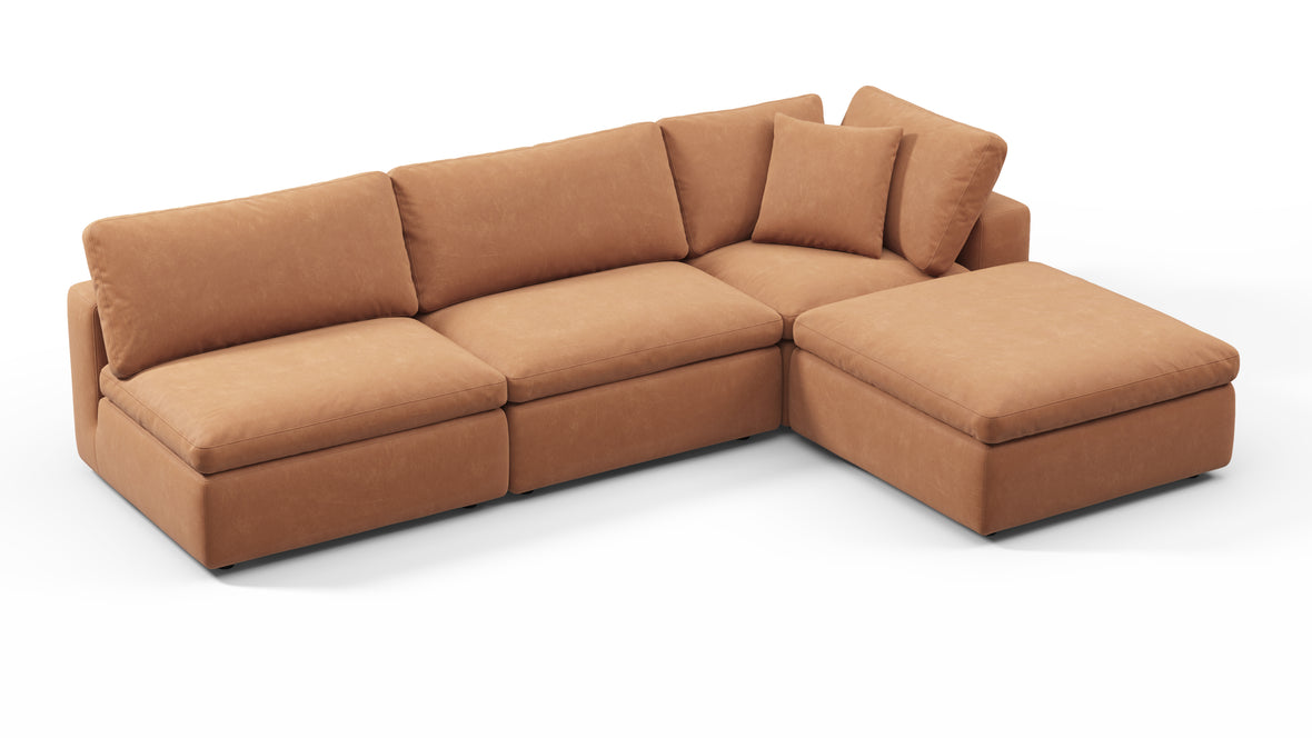 Sky - Sky Sectional Sofa, Three Seater, Right Chaise, Tan Vegan Leather