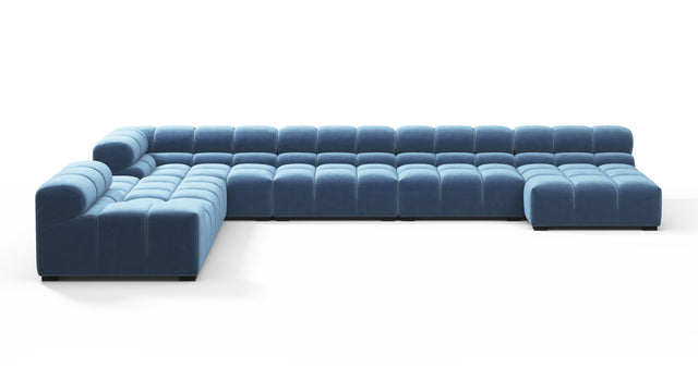 Tufted - Tufted Sectional, Extra Large Left Corner, Aegean Blue Velvet