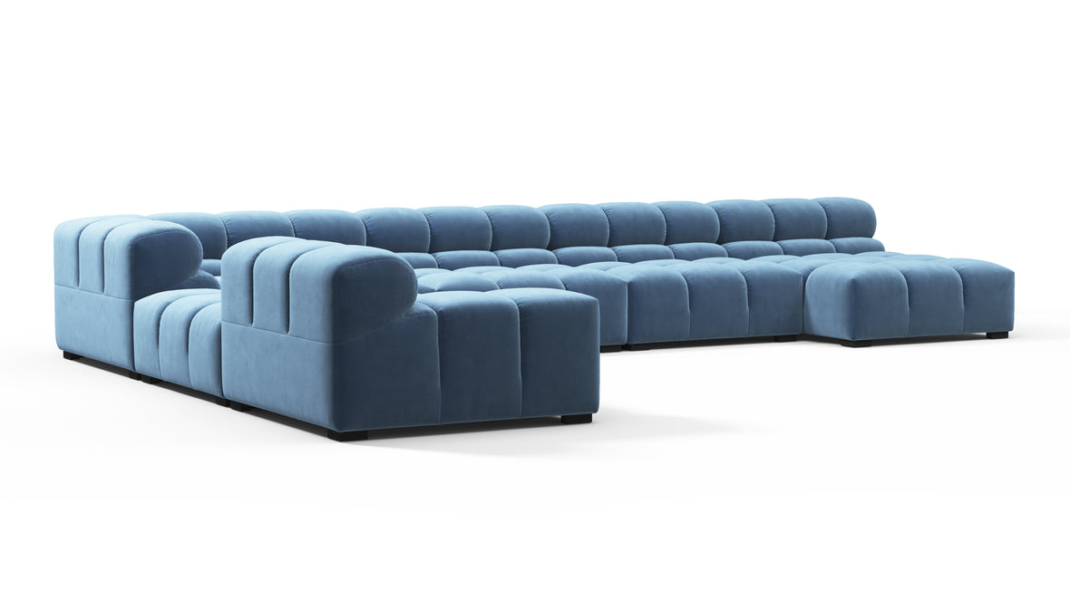 Tufted - Tufted Sectional, Extra Large Left Corner, Aegean Blue Velvet