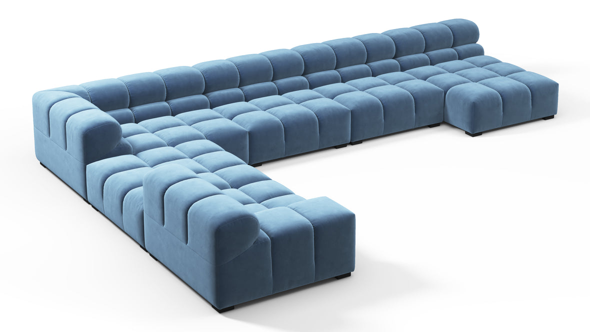 Tufted - Tufted Sectional, Extra Large Left Corner, Aegean Blue Velvet