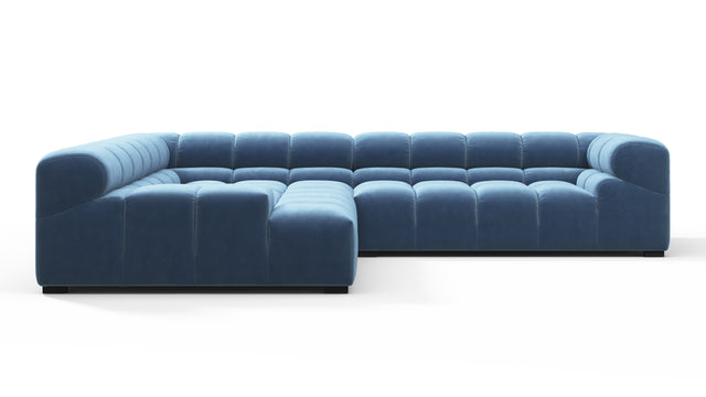 Tufted - Tufted Sectional, Left Corner, Aegean Blue Velvet