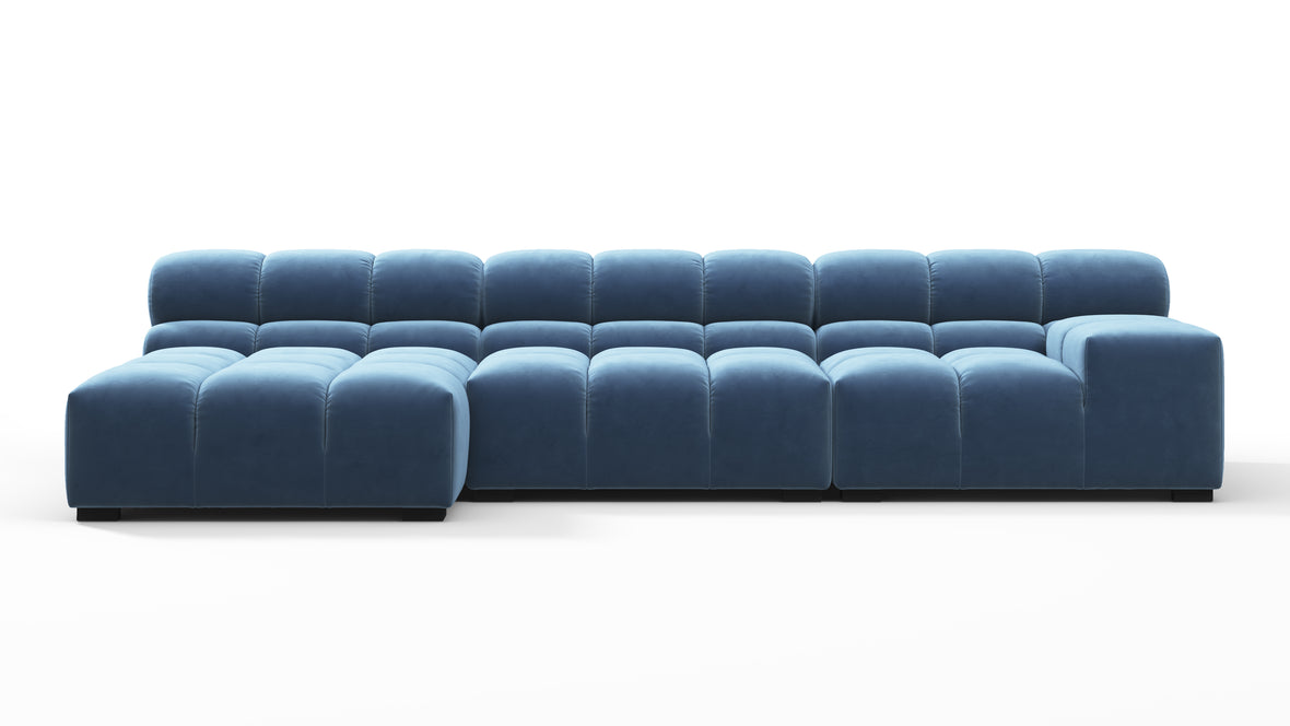 Tufted - Tufted Sectional, Small, Left Chaise, Aegean Blue Velvet