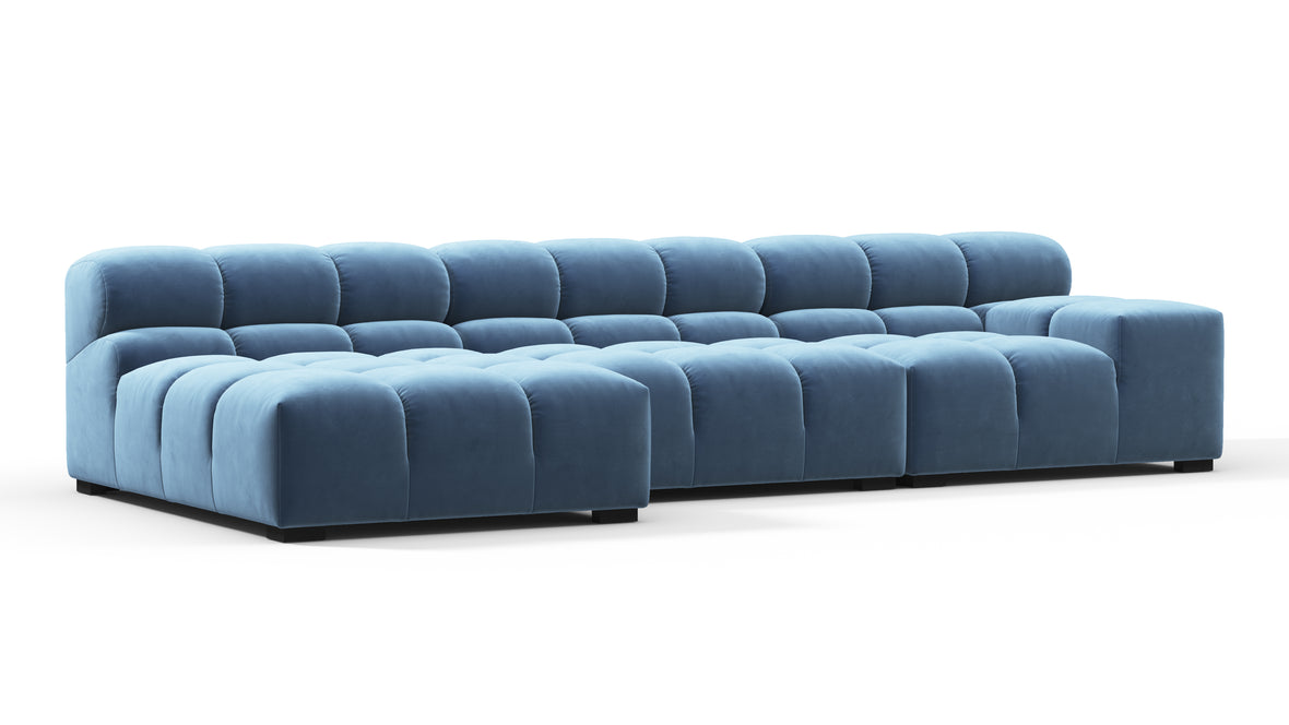 Tufted - Tufted Sectional, Small, Left Chaise, Aegean Blue Velvet