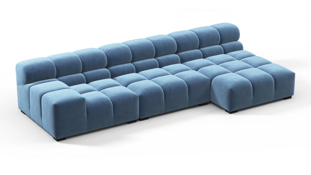 Tufted - Tufted Sectional, Small, Right Chaise, Aegean Blue Velvet