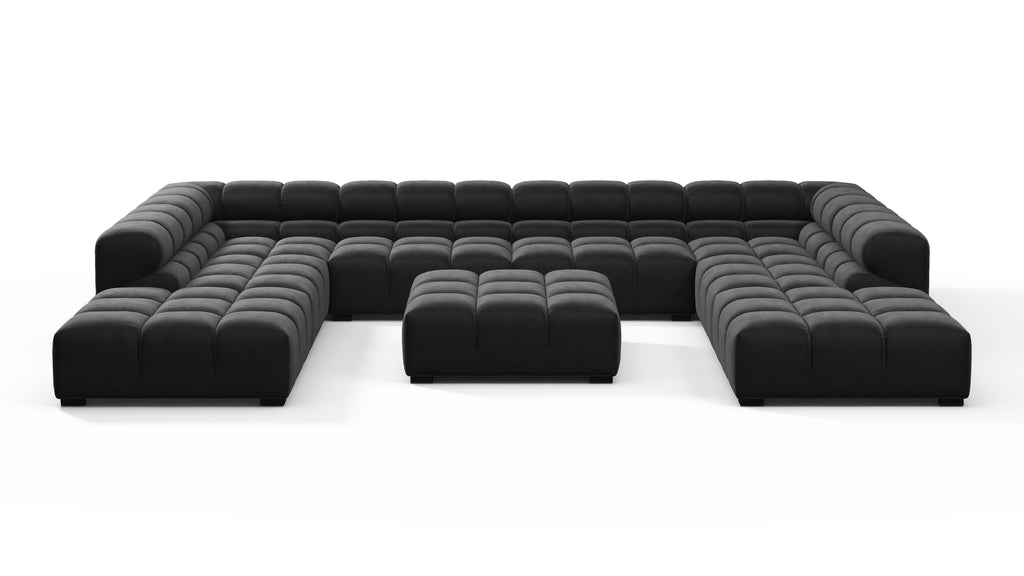 Tufted Sectional, U Shape, Black Velvet | Interior Icons