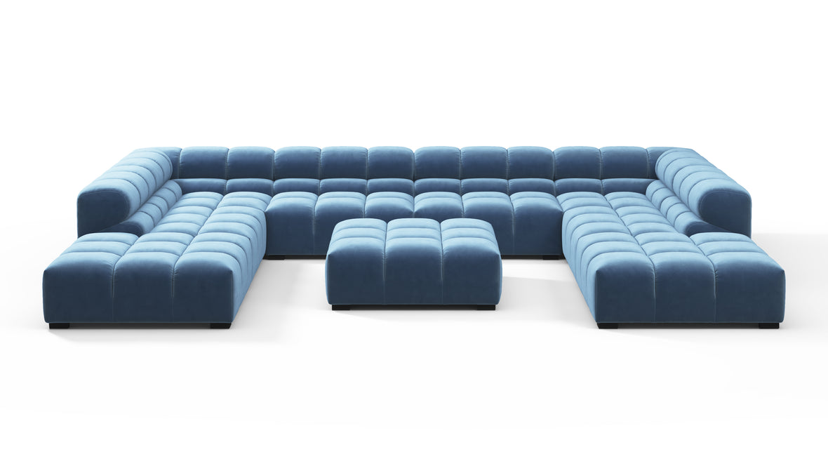 Tufted - Tufted Sectional, U Shape, Aegean Blue Velvet