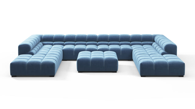 Tufted - Tufted Sectional, U Shape, Aegean Blue Velvet