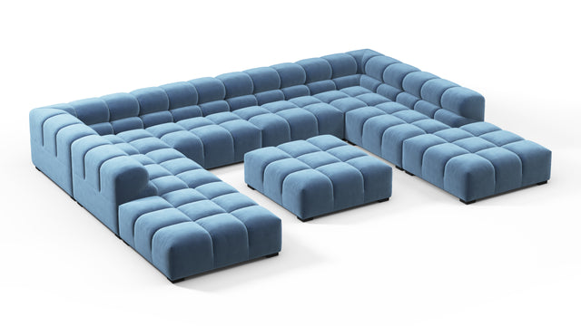 Tufted - Tufted Sectional, U Shape, Aegean Blue Velvet