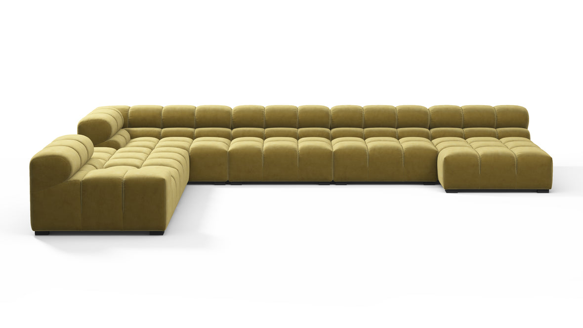 Tufted - Tufted Sectional, Extra Large Left Corner, Olive Gold Velvet