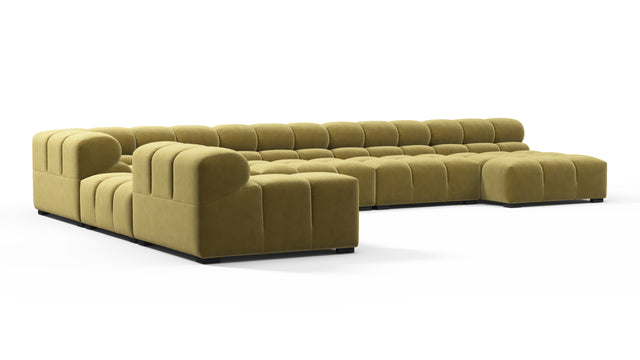 Tufted - Tufted Sectional, Extra Large Left Corner, Olive Gold Velvet