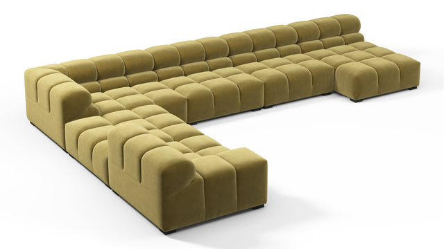 Tufted - Tufted Sectional, Extra Large Left Corner, Olive Gold Velvet