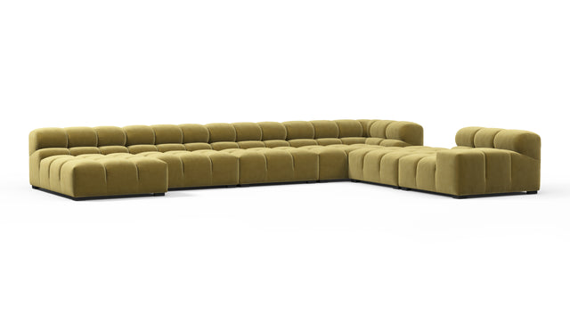 Tufted - Tufted Sectional, Extra Large Right Corner, Olive Gold Velvet