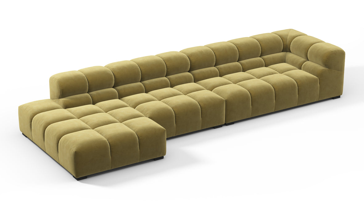 Tufted - Tufted Sectional, Large, Left Chaise, Olive Gold Velvet