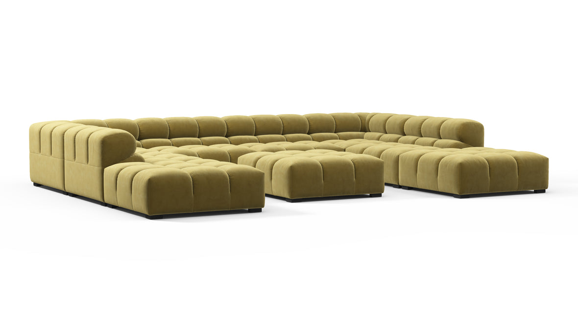 Tufted - Tufted Sectional, U Shape, Olive Gold Velvet