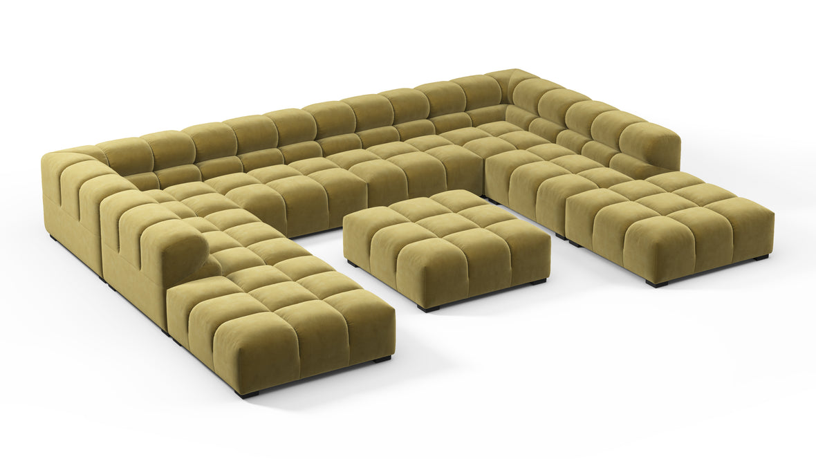 Tufted - Tufted Sectional, U Shape, Olive Gold Velvet