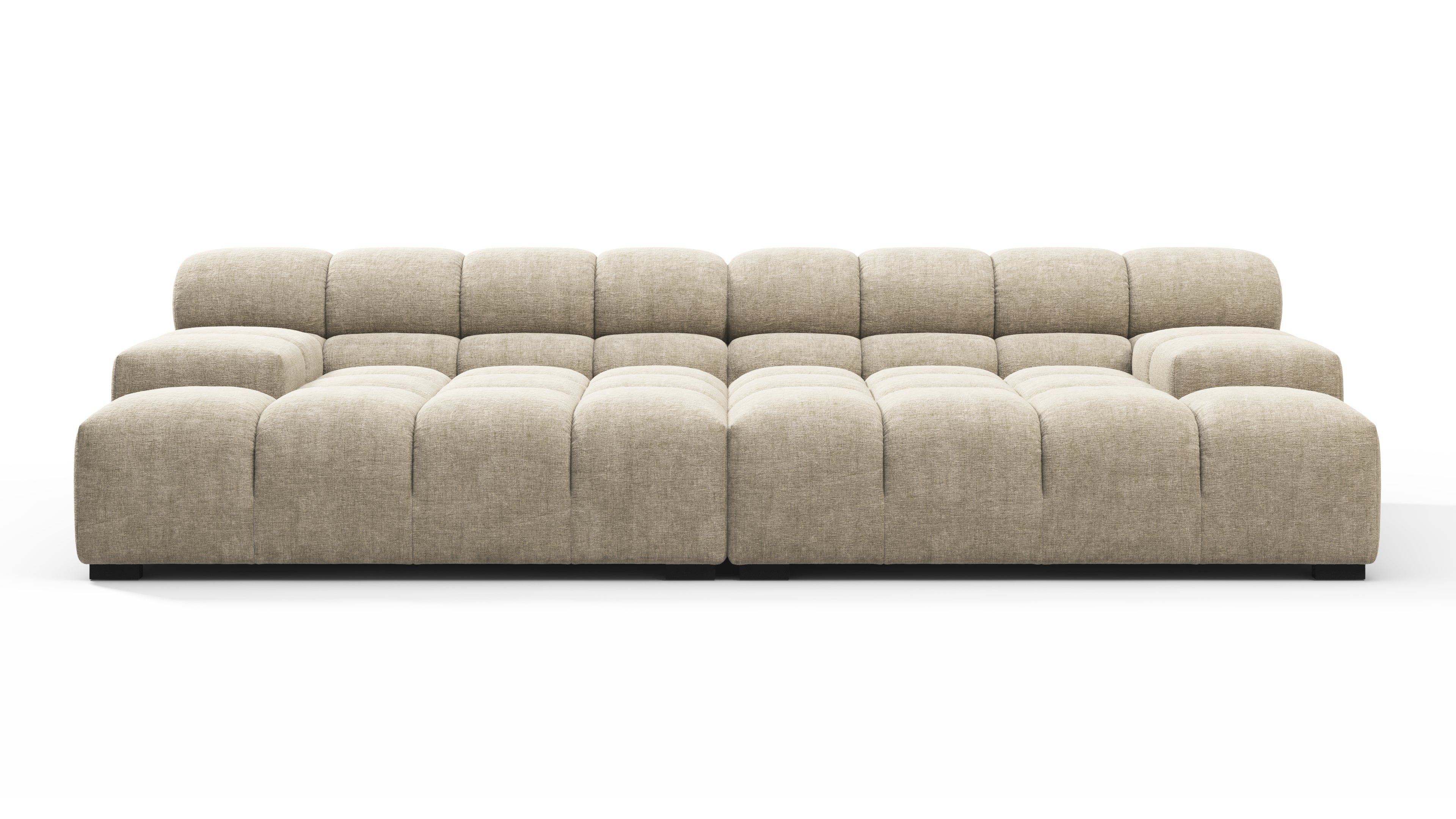 Tufted Sectional, Extra Deep Sofa, Beige Gray Chenille | Interior Icons