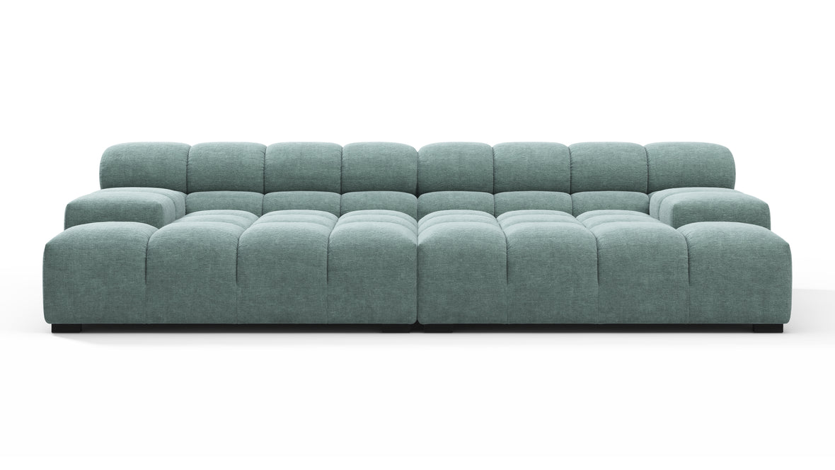 Tufted - Tufted Sectional, Extra Deep Sofa, Cerulean Chenille