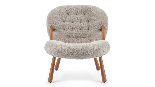 Clam - Clam Chair, Soft Gray Luxe Sheepskin