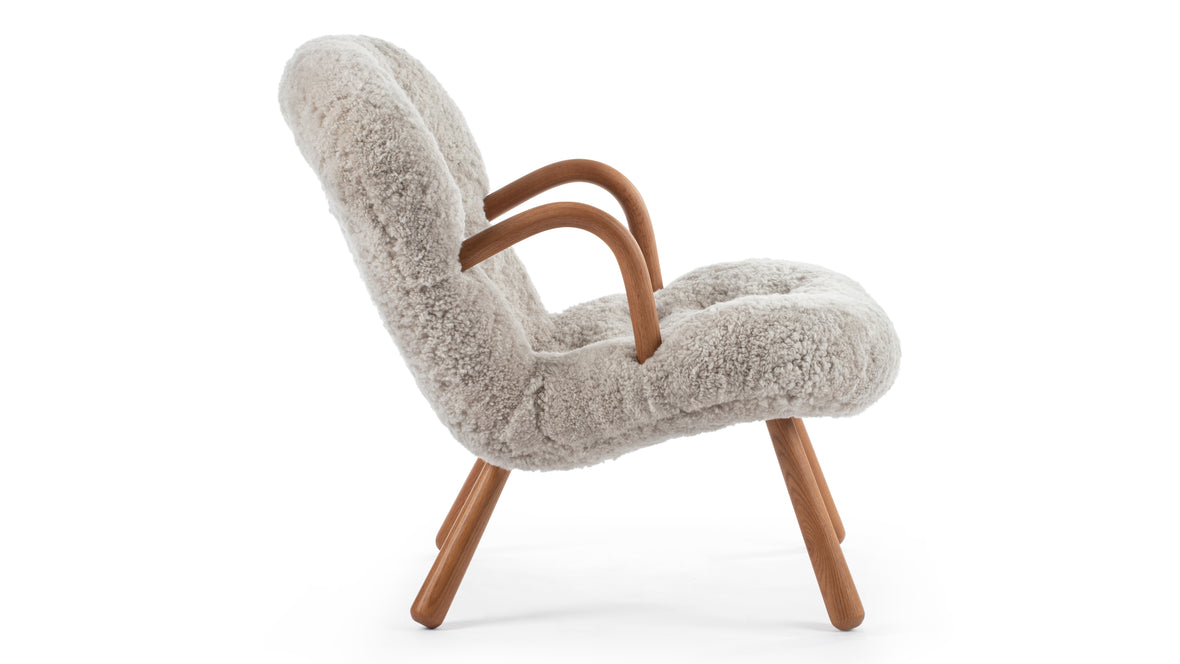 Clam - Clam Chair, Soft Gray Luxe Sheepskin