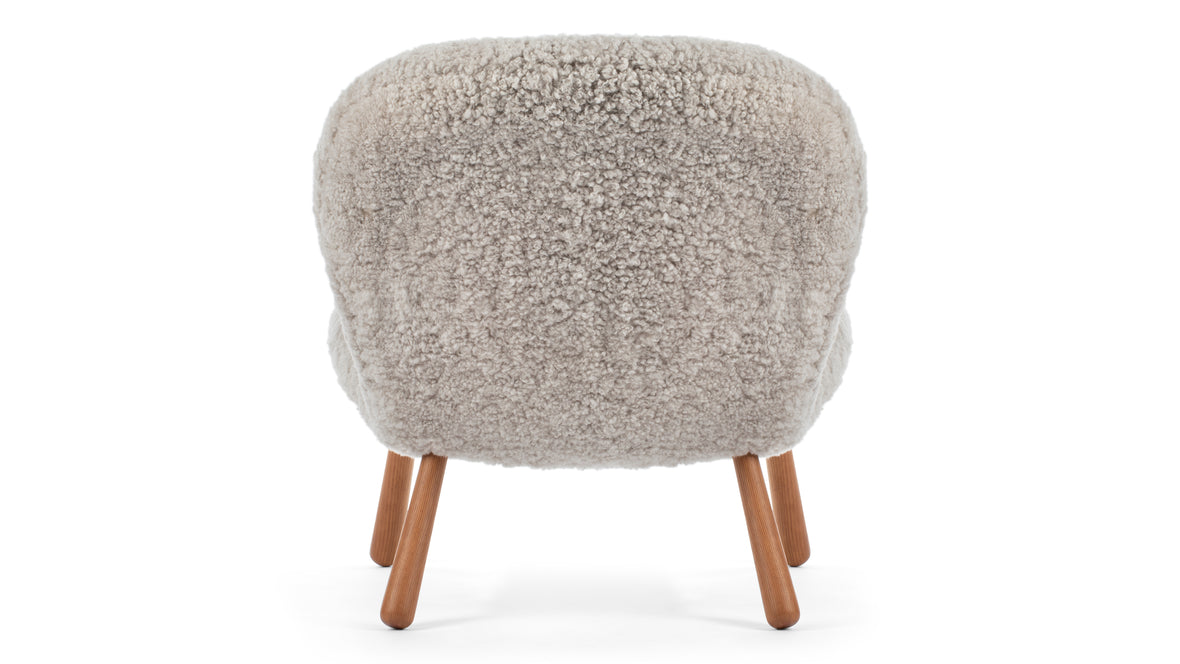 Clam - Clam Chair, Soft Gray Luxe Sheepskin