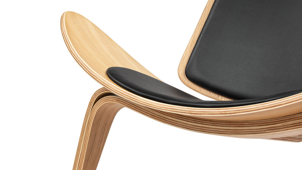 Shell - Shell Lounge Chair, Deep Black Vegan Leather and Oak