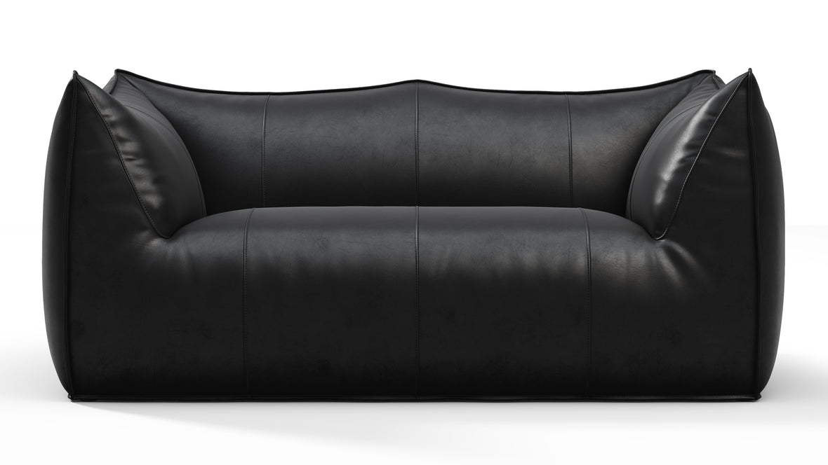 Leandro - Leandro Two Seater Sofa, Midnight Black Premium Leather