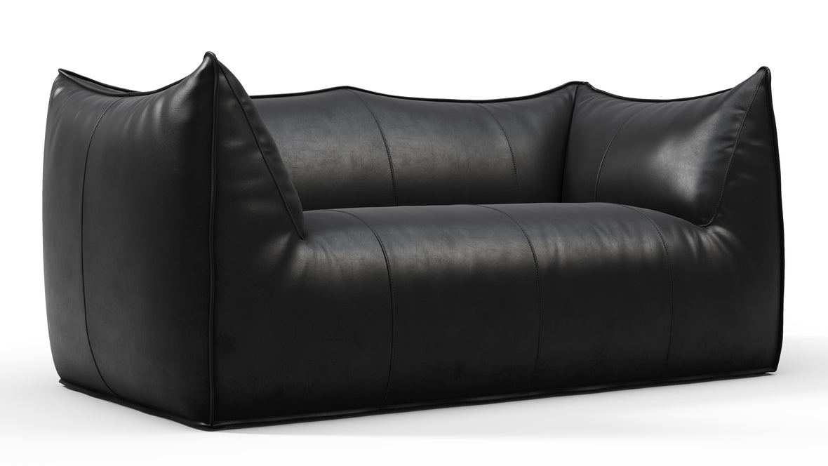 Leandro - Leandro Two Seater Sofa, Midnight Black Premium Leather