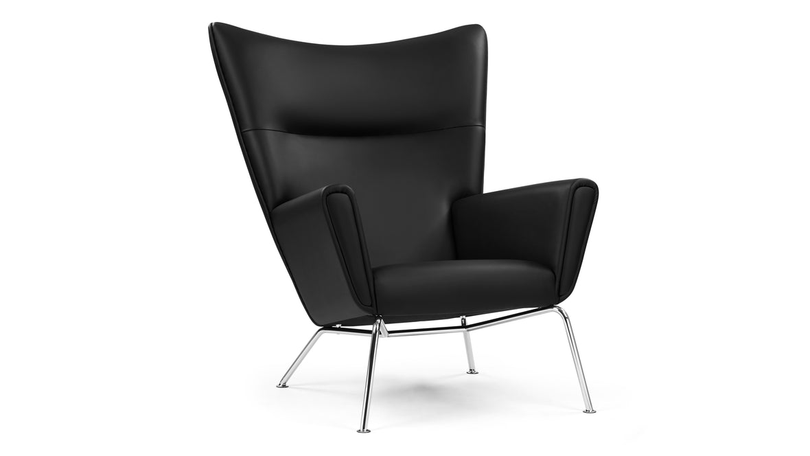 CH445 - CH445 Wing Chair, Black Premium Leather