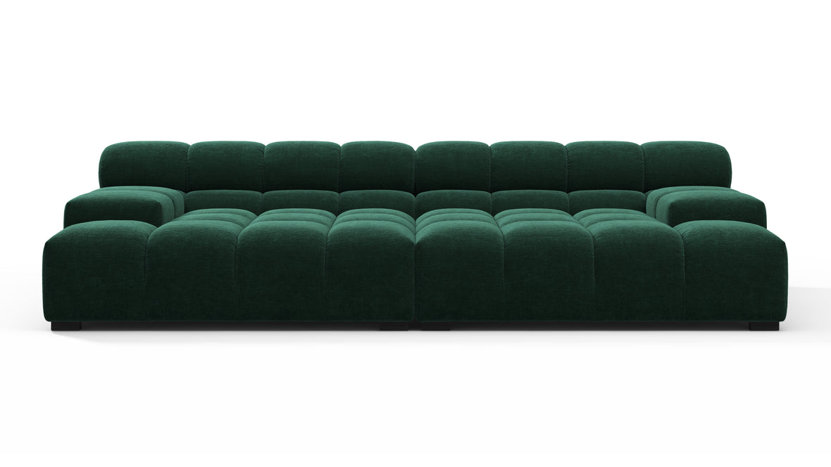 Tufted - Tufted Sectional, Extra Deep Sofa, Forest Green Chenille