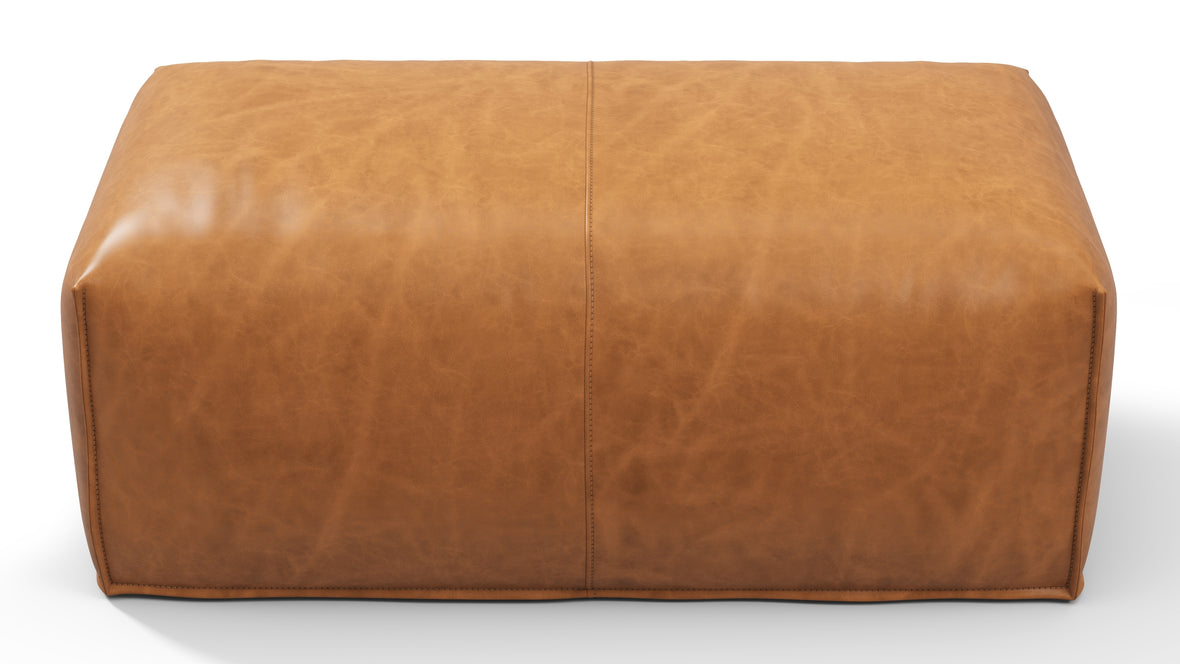 Leandro - Leandro Ottoman, Distressed Brown Premium Leather