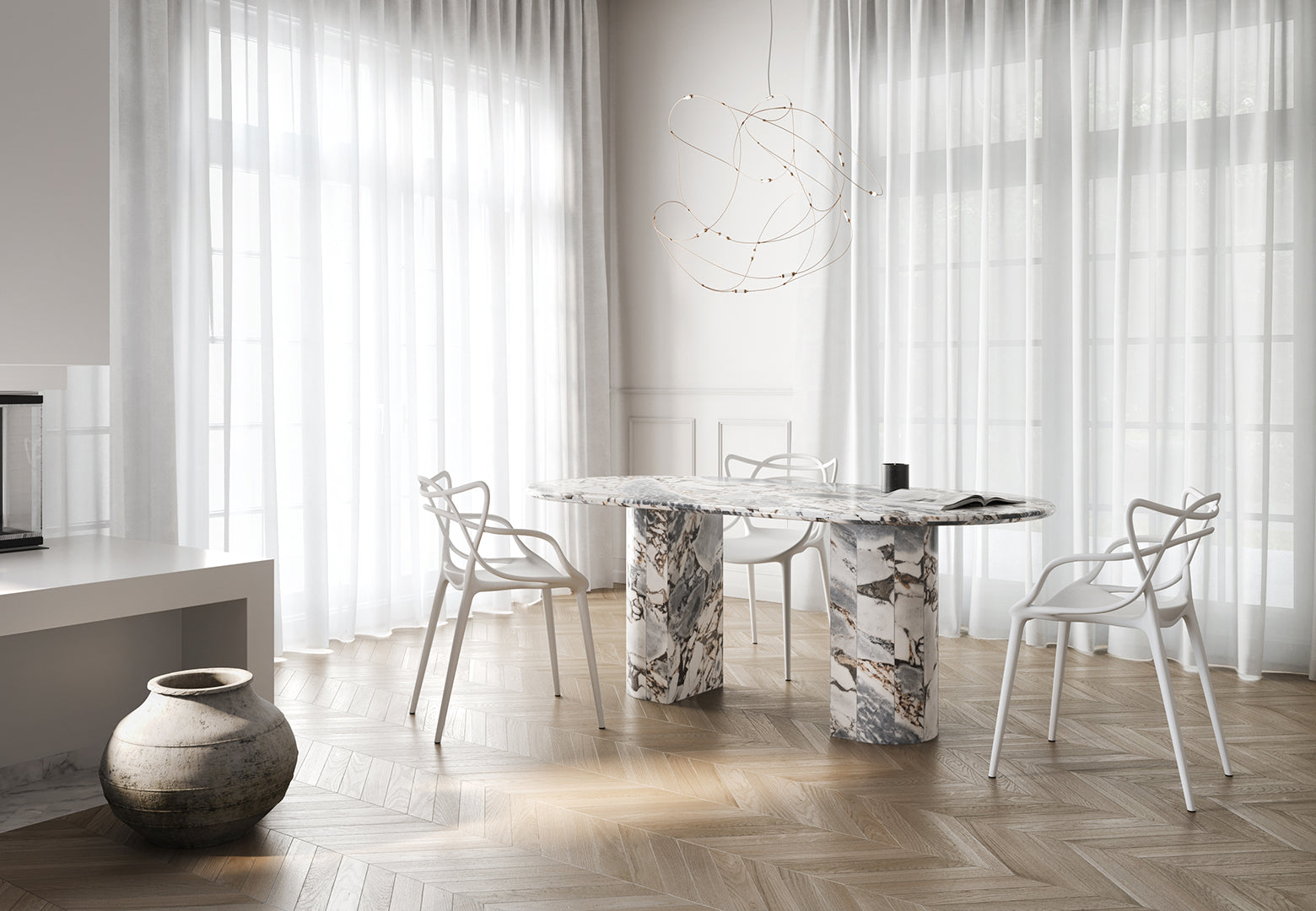 Dante Dining Table, Modellato Marble – Interior Icons