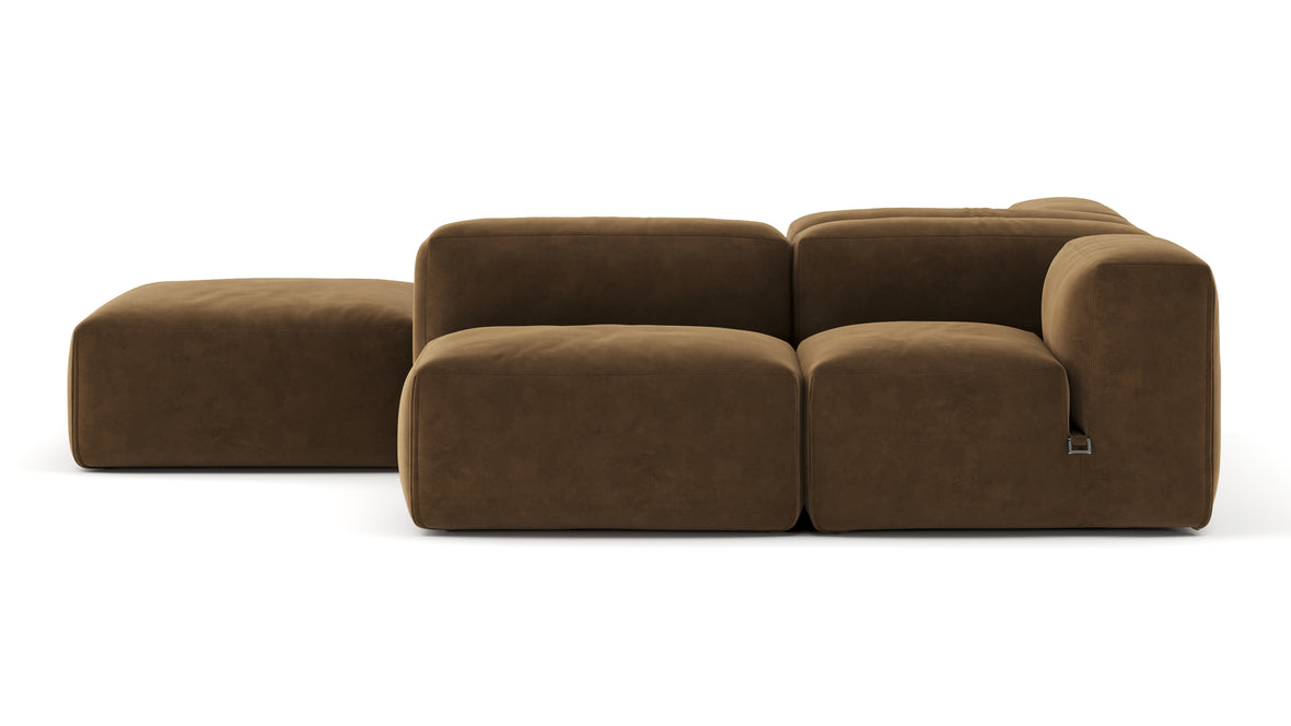 Le Mura - Le Mura Sectional Sofa, Dual Aspect, Left, Brown Vegan Suede