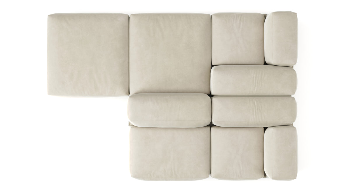 Le Mura - Le Mura Sectional Sofa, Dual Aspect, Left, Eggshell Vegan Suede