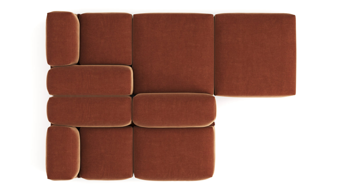 Le Mura - Le Mura Sectional Sofa, Dual Aspect, Right, Rust Chenille