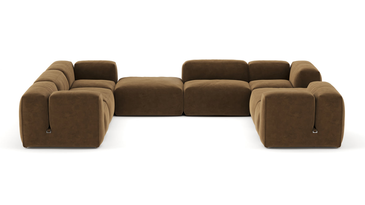 Le Mura - Le Mura Sectional Sofa, Eight Seater, Left, Brown Vegan Suede