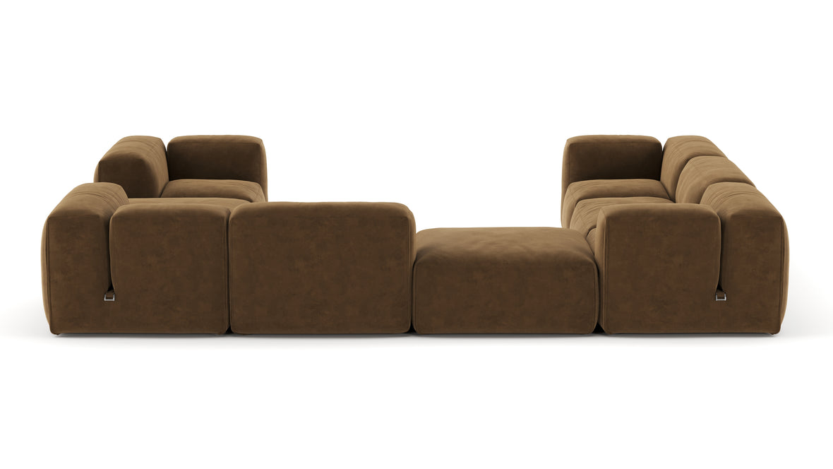 Le Mura - Le Mura Sectional Sofa, Eight Seater, Left, Brown Vegan Suede