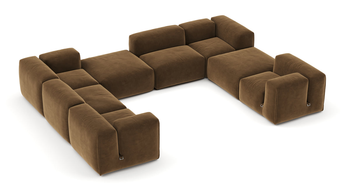 Le Mura - Le Mura Sectional Sofa, Eight Seater, Left, Brown Vegan Suede