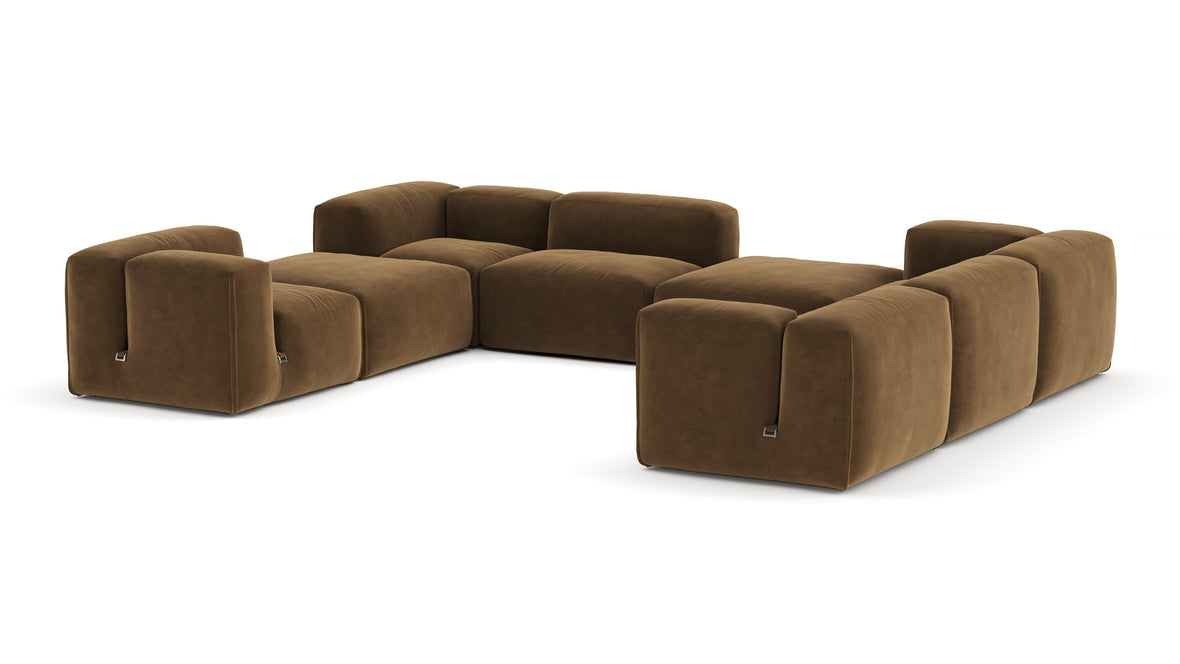 Le Mura - Le Mura Sectional Sofa, Eight Seater, Right, Brown Vegan Suede