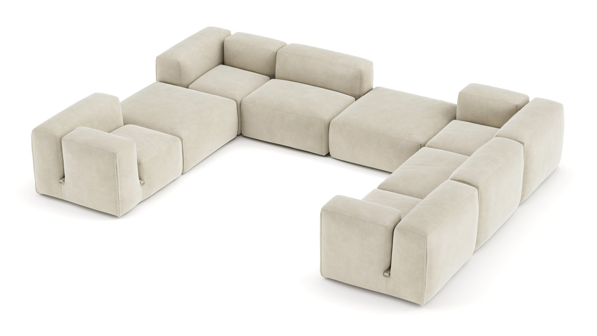 Le Mura - Le Mura Sectional Sofa, Eight Seater, Right, Eggshell Vegan Suede