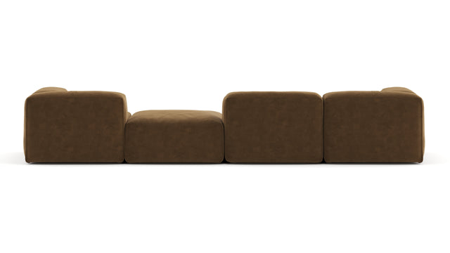 Le Mura - Le Mura Sectional Sofa, Four Seater, Right, Brown Vegan Suede