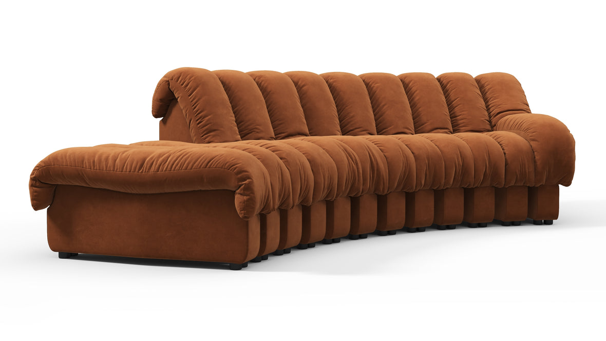 DS 600 - DS 600 Small Open End Sofa, Left, Burnt Orange Vegan Suede