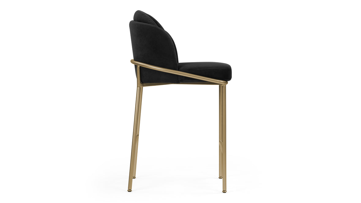 Aben - Aben Counter Stool, Black Plush Velvet and Brushed Brass