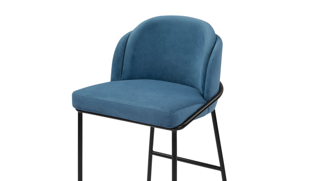 Aben - Aben Counter Stool, Aegean Blue Velvet and Black