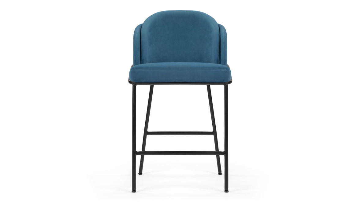 Aben - Aben Counter Stool, Aegean Blue Velvet and Black