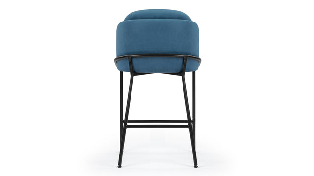 Aben - Aben Counter Stool, Aegean Blue Velvet and Black