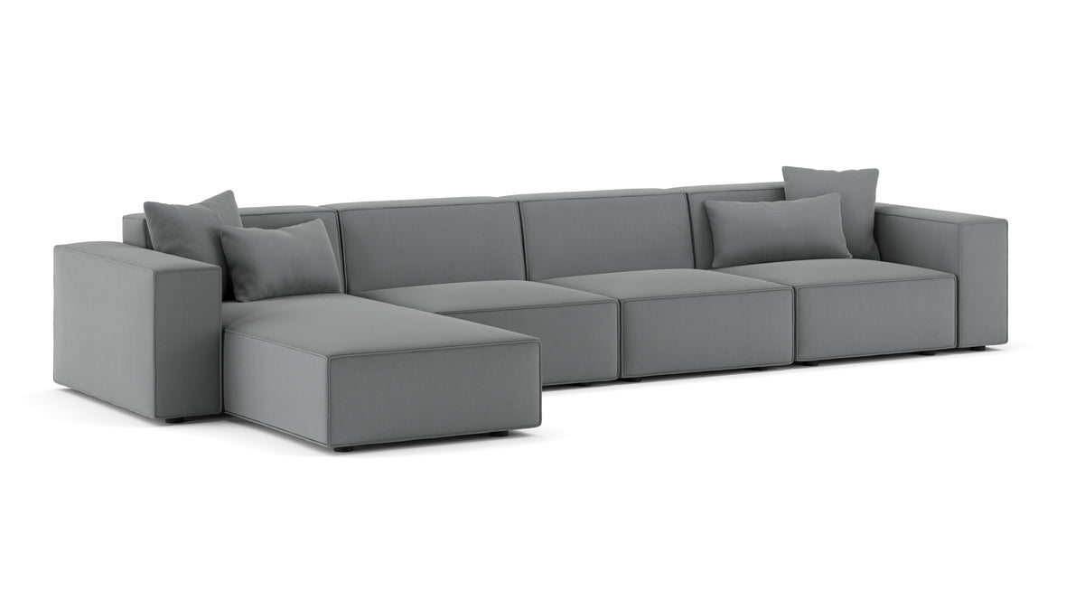 Arles - Arles Sectional, Large Left Chaise, Harbor Gray Flat Weave