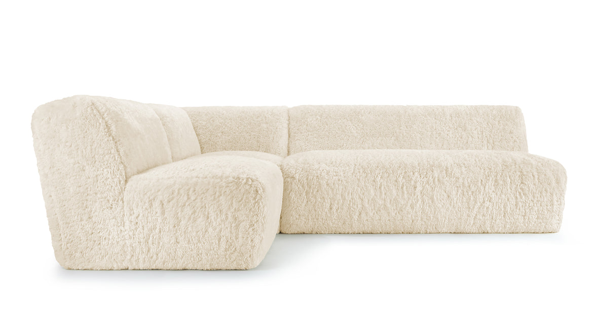 Iona - Iona Sectional, Left Corner, White Long Hair Sherpa