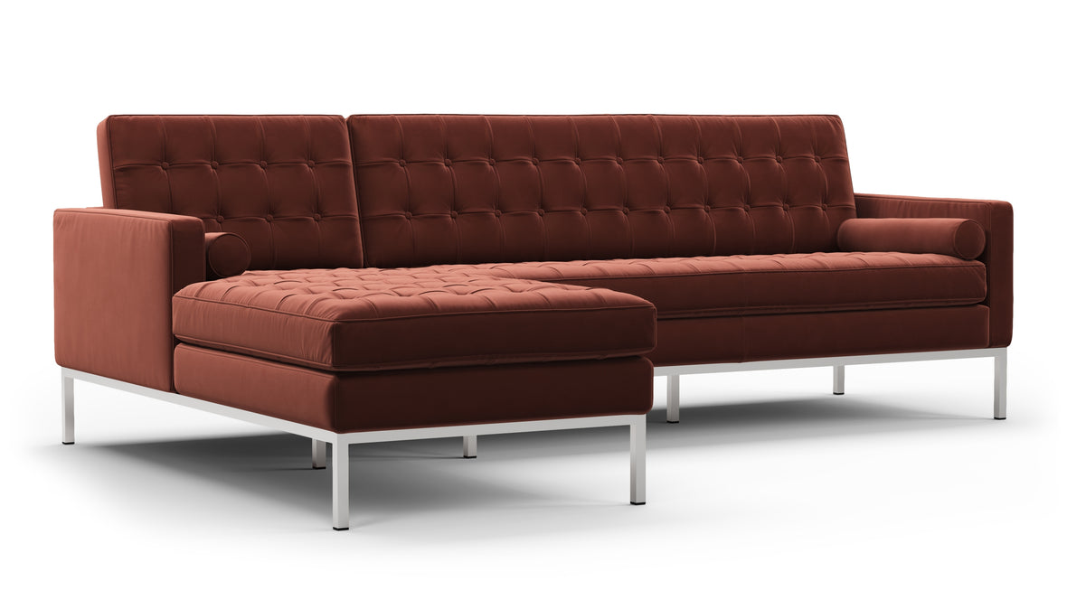 Florence - Florence Three Seater Sofa, Left Chaise, Burgundy Velvet