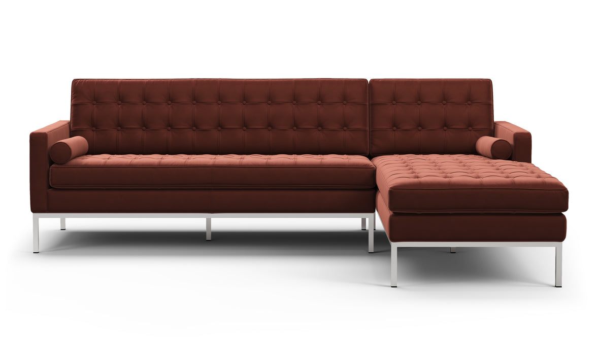 Florence - Florence Three Seater Sofa, Right Chaise, Burgundy Velvet